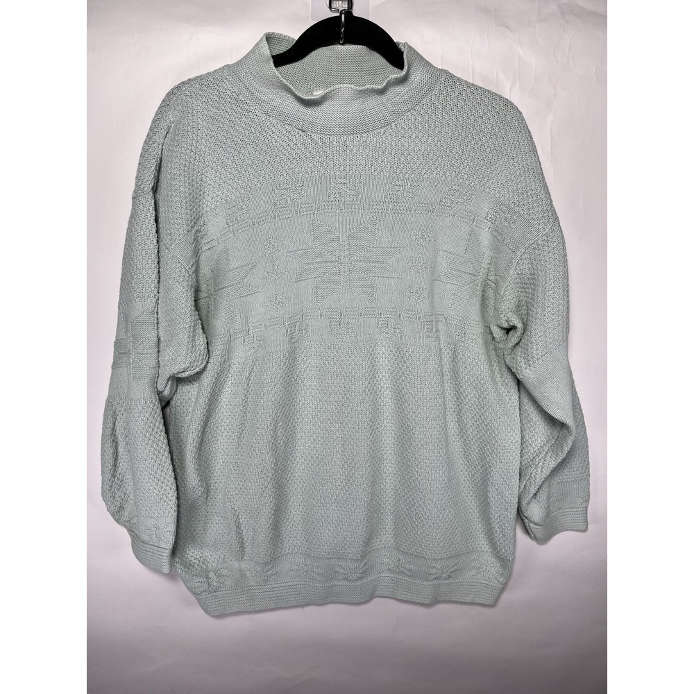 Laura Gayle Women's Pullover Sea Foam Green Knit Christmas Sweater Medium VTG